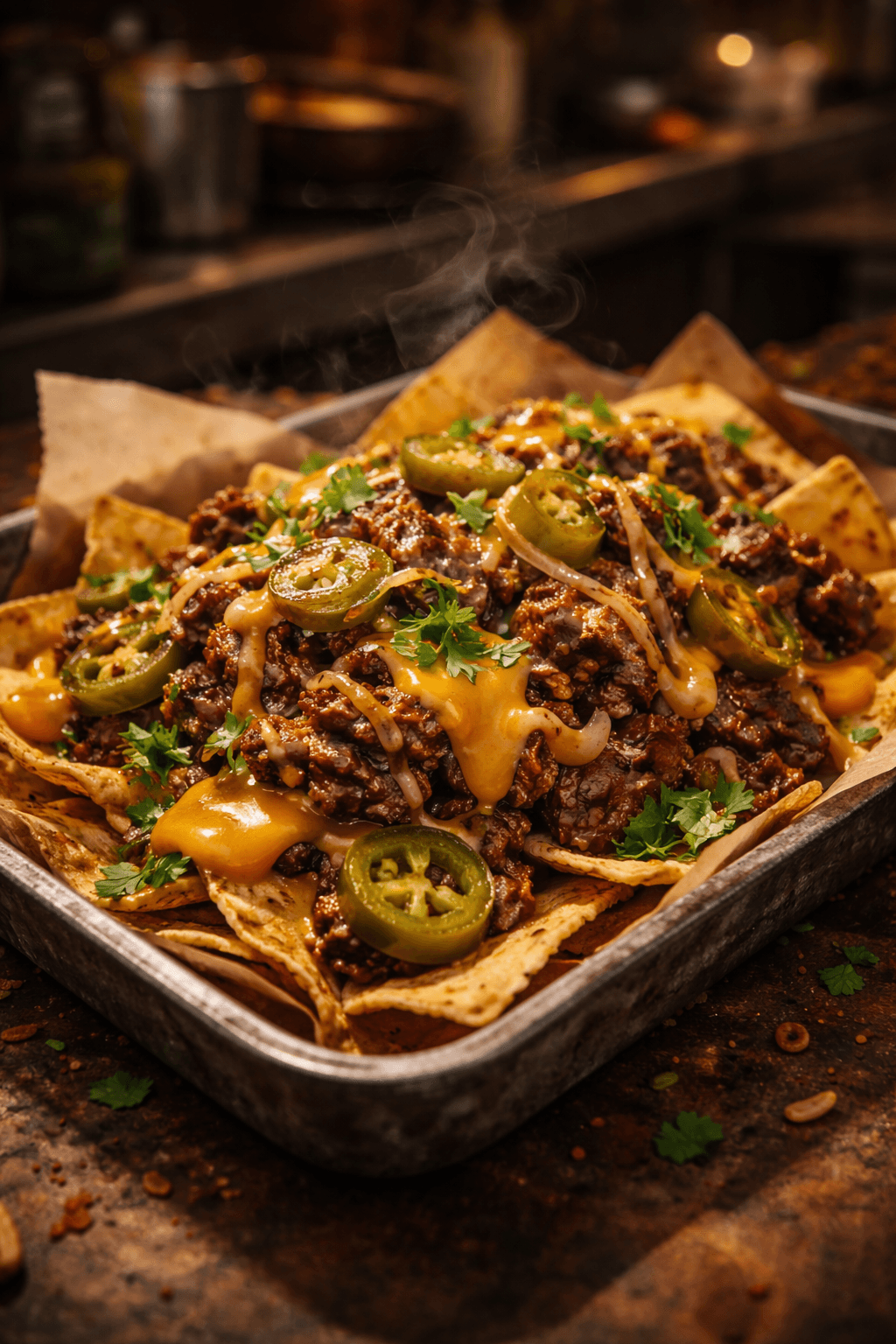 Loaded nachos met pulled beef